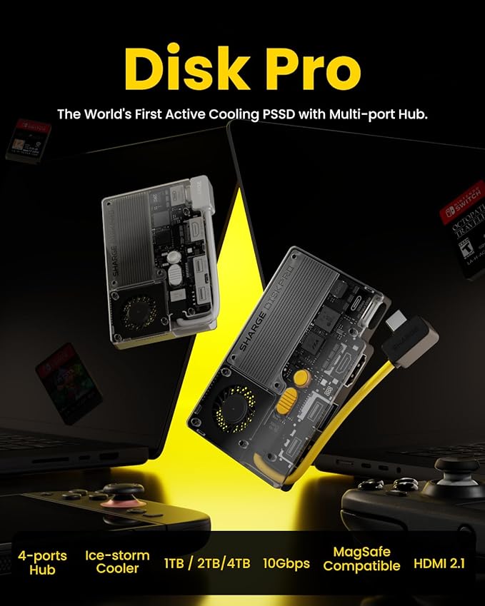 Disk Pro | 4-ports Hub丨Ice-storm Cooler丨Max 4TB丨10Gbps丨MagSafe Compatible丨HDMI 2.1丨Built-in Cable