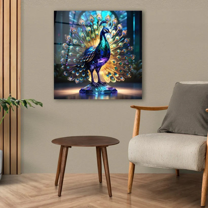 Peacock Wall Decor-Tempered Glass Wall Art-Peacock Wall Art-Glass Printing-Large Wall Art-Wall Hangings-Glass Wall Decor-