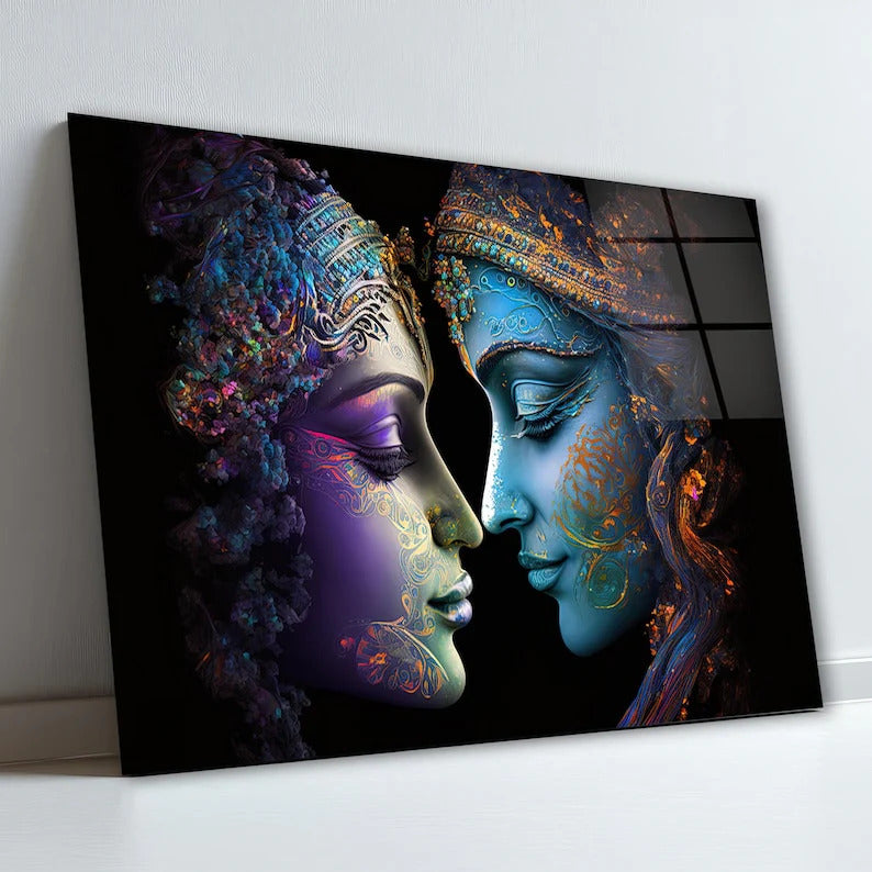 Radha Krishna Glass Wall Art, Tempered Glass Hindu Wall Decor, Wall Hangings, Engagement Gifts, Living Room Art, Wedding Gifts, Glass Print 4