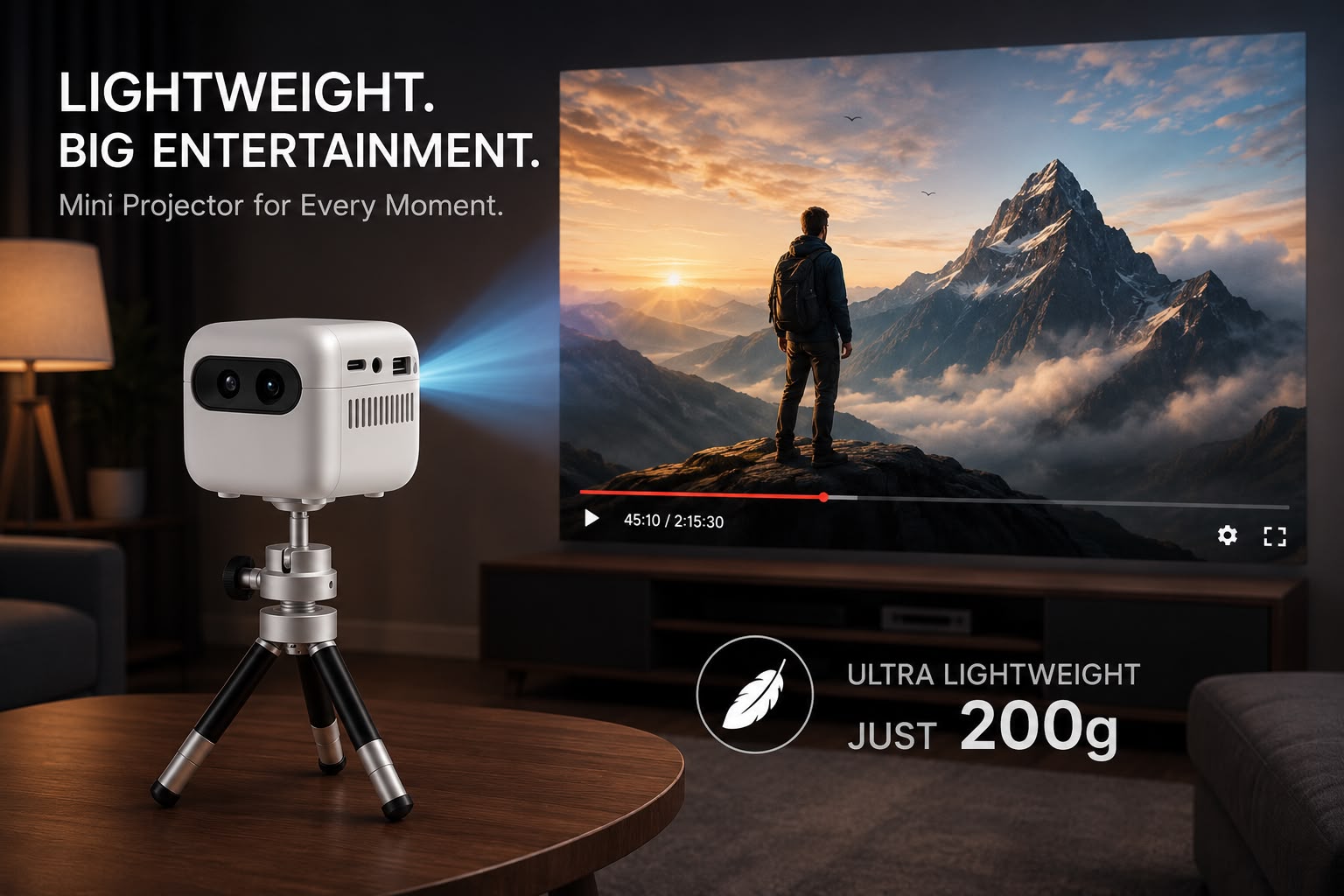 Pico 14 Rechargeables DLP Mini Projector| 720p Full HD | 1600 Lumens | Upto 100" Display | Auto Keystone & Focus | Wi-Fi/Bluetooth