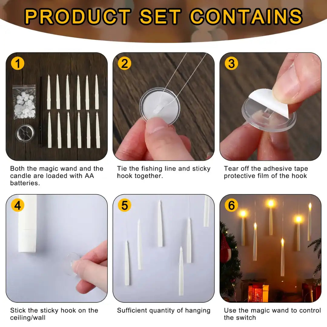 Floating Taper Candles with Wand | Pack of 12