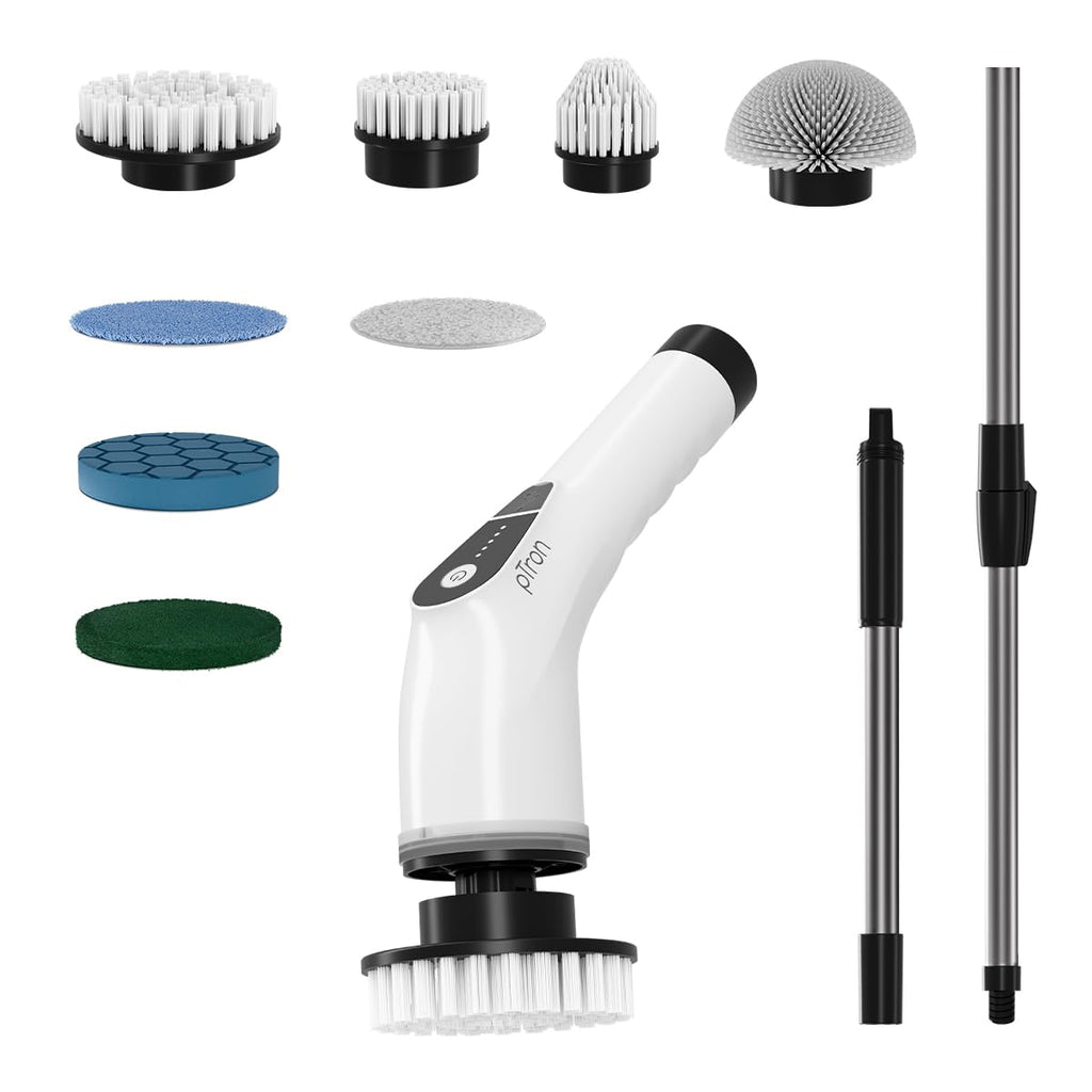 EaseMate Scrubber X1, Electric Spin Scrubber w/ 5 Adjustable Speeds, Cleaning Brush Scrubber for Home, 400RPM/min, 120 min Run Time, 8 Replaceable Brush Heads for Bathroom, Floor Tiles (White)