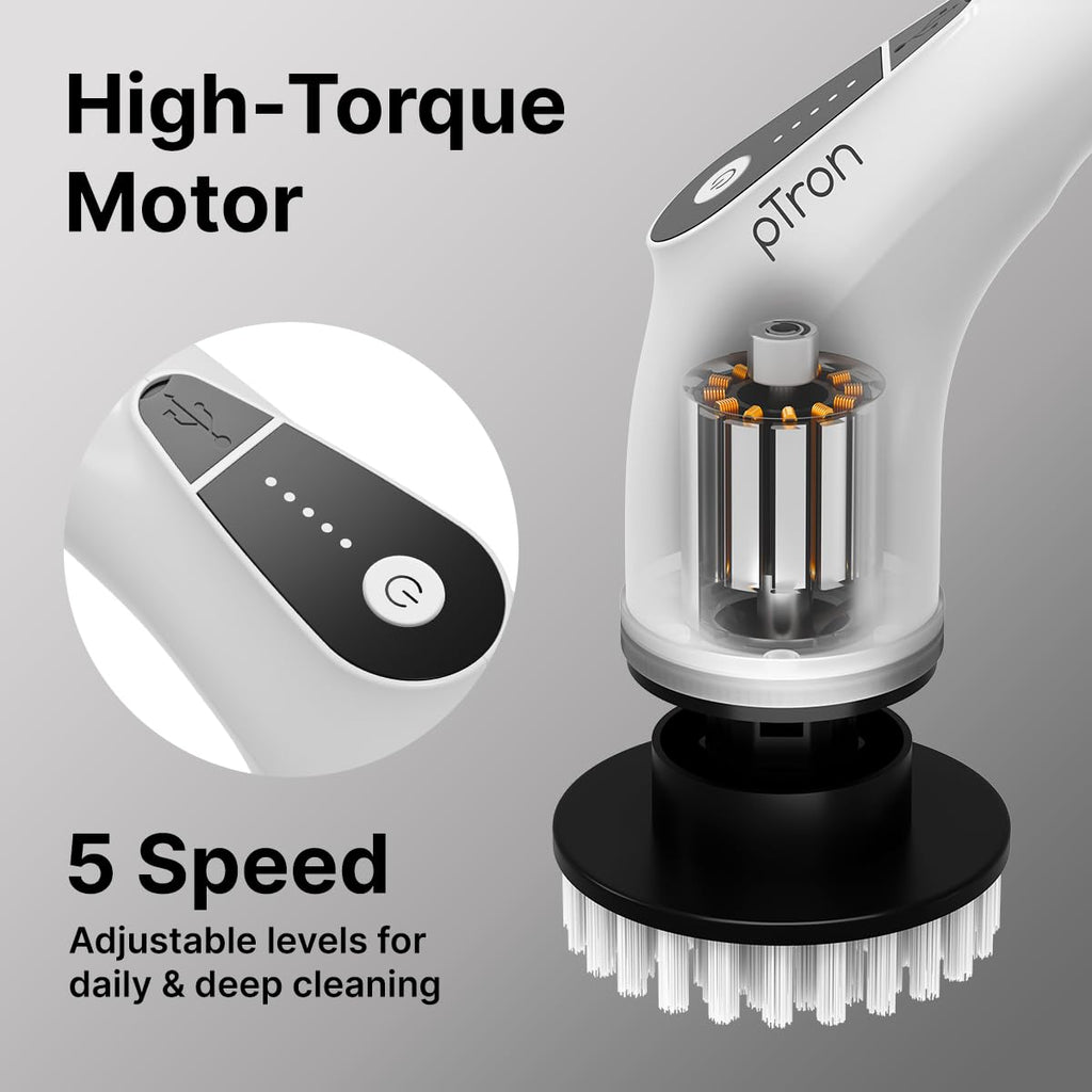 EaseMate Scrubber X1, Electric Spin Scrubber w/ 5 Adjustable Speeds, Cleaning Brush Scrubber for Home, 400RPM/min, 120 min Run Time, 8 Replaceable Brush Heads for Bathroom, Floor Tiles (White)